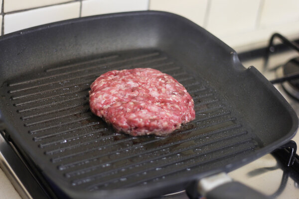 Fried hamburger on a pan