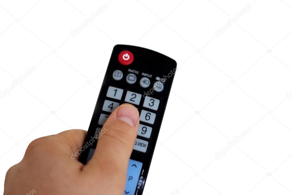 Hand holding tv remote control