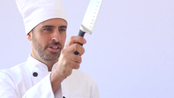 Crazy chef with knife — Stock Video