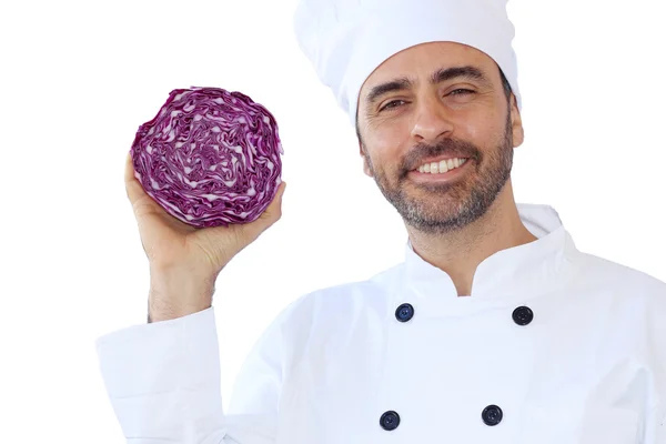 Chef holding red cabage — Stock Photo, Image