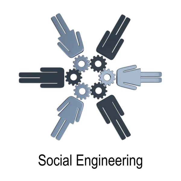 Illustration Von Social Engineering Skript Zusammen Mit Sechs Menschlichen Silhouetten — Stockfoto