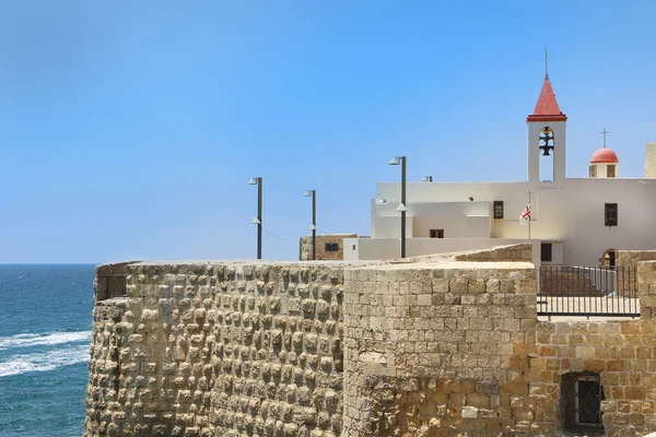 Pizani 항구 벽과 세인트 존 교회 에이커, 이스라엘 — 스톡 사진