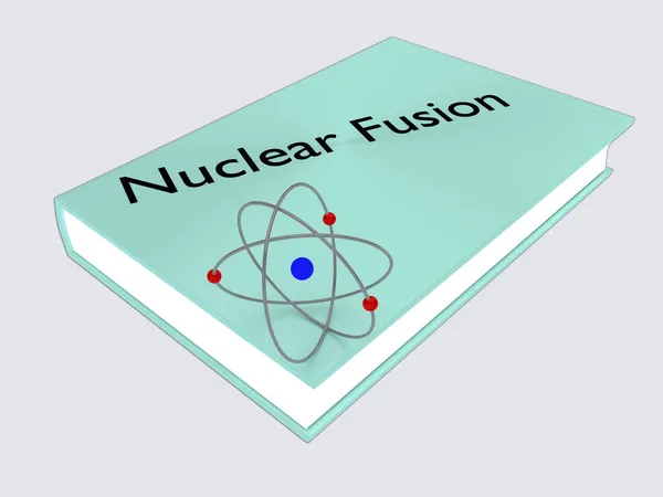 Illustration Atom Bok Med Titeln Nuclear Fusion Isolerad Över Blekblå — Stockfoto
