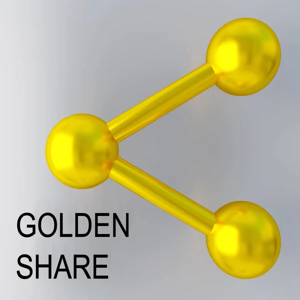 スクリプトと黄金の共有アイコンの3Dイラストゴールデンシェア グレーのパターンに分離 — ストック写真