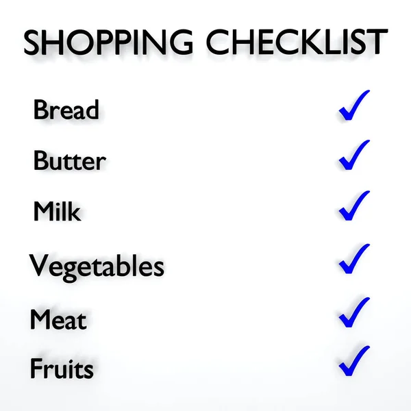 Illusztráció Főcím Shopping Checklist Majd Egy Ellenőrző Jel Ikon Mellett — Stock Fotó