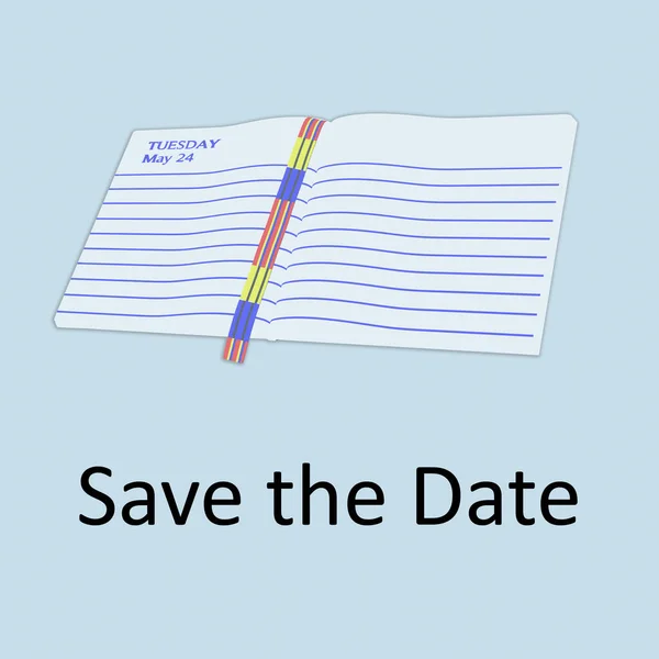青色の上に隔離された予定表の下に日付スクリプトを保存するの3Dイラスト — ストック写真