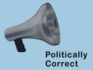 Bir megafonun üç boyutlu tasviri ile birlikte politik olarak doğru, soluk mavi arkaplan üzerinde izole edilmiş.