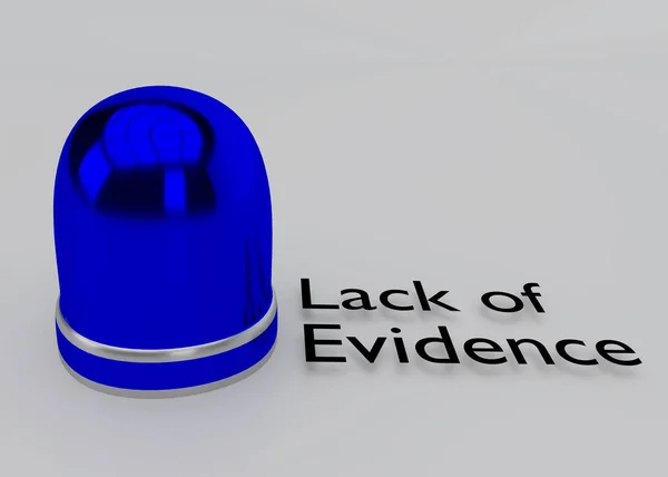 3D illustration of Lack of Evidence text beside a police car lamp.