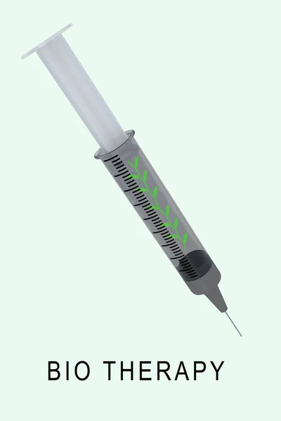 Illustration Bio Therapy Script Syringe Isolated Pale Green Background — Fotografie, imagine de stoc