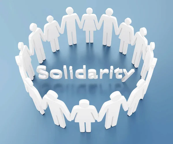 3D illustration of men and women silhouettes in a circle, along with the title Solidarity