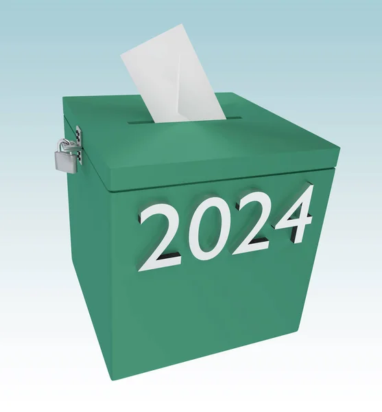 Ilustracja Scenariusza 2024 Urnie Głosowania Odizolowanego Jasnoniebieskim Gradiencie — Zdjęcie stockowe