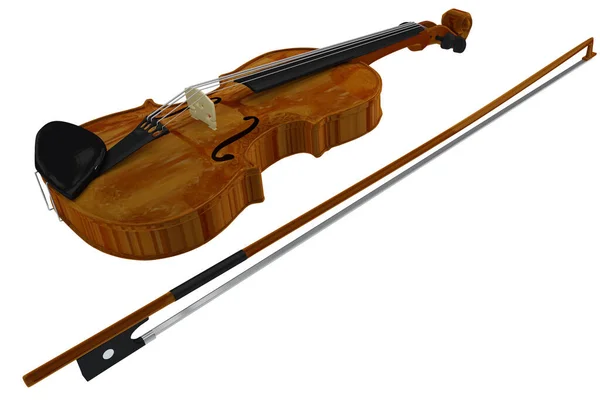 3d render illustration of violin and bow isolated on white background