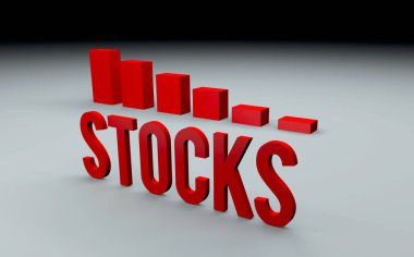 Düşen çubuk grafiğinin hisse senedi ve finans piyasasındaki erimeyi gösteren 3D çizimi