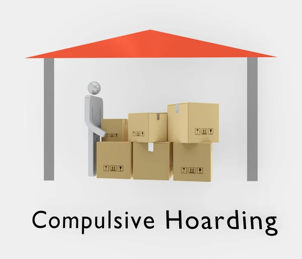 Illustration Man Silhouette Pile Cartons Symbolic House Compulsive Hoarding Script — Stock Photo, Image