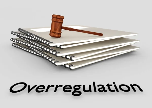 Illustration Judge Gavel Top Pile Booklets Titled Overregulation Isolated Gray — Stock Photo, Image