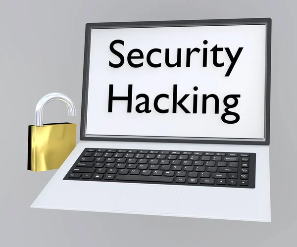 Illustration Security Hacking Script Laptop Screen Open Padlock - Stock-foto