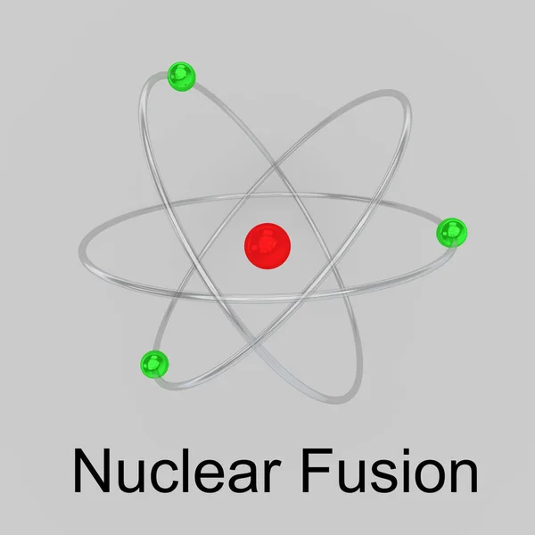 Illustration Atom Nuclear Fusion Title Isolated Gray Bakground —  Fotos de Stock