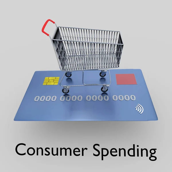 Illustration Symbolic Supermarket Cart Placed Credit Card Consumer Spending Title — Photo