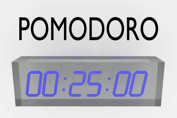 Illustration Pomodoro Title Digital Clock Displaying Minutes Typical Length Time — Zdjęcie stockowe