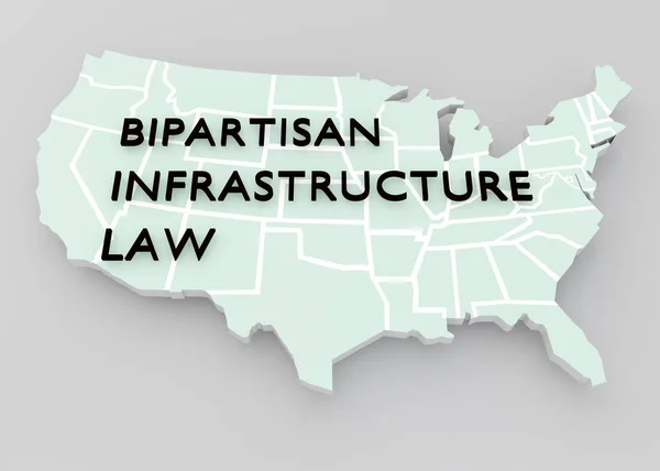 Bipartisan Infrasctureアメリカのエンボス加工上のスクリプトの3Dイラスト 灰色の背景に隔離された — ストック写真
