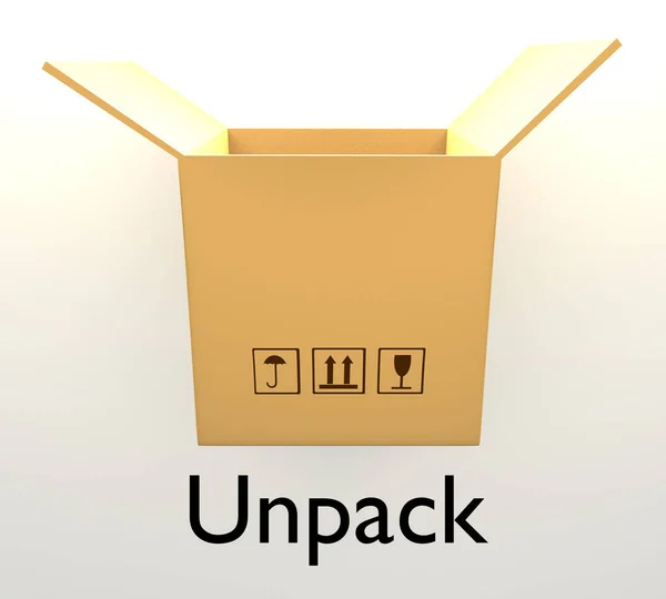 Illustration Open Carton Box Allong Script Unpack — Stock Photo, Image