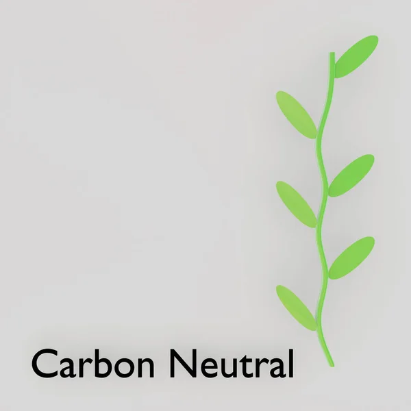 カーボンニュートラル という名前の緑色の茎の3Dイラストは灰色で隔離されています — ストック写真