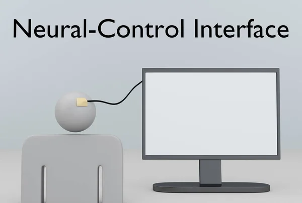 Neuralcontrol Interface Neuralcontrol Interface Elnevezésű Képernyőhöz Szimbolikusan Csatlakoztatott Emberi Fejre — Stock Fotó