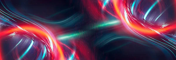 明るい抽象的な背景 抽象的な要素を持つバナー ネオン素晴らしい背景 宇宙背景 未来的なネオンバナー 明るい多色の線 3Dイラスト — ストック写真