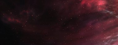 Evrenin soyut fantastik alanı. Nebula ve yıldızlarla dolu bir arka plan. Bilinmeyen bir gezegene sahip karanlık uzay arkaplanı, uzayda parlayan ışık. 3d illüstrasyon