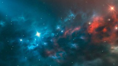 Evrenin soyut fantastik alanı. Nebula ve yıldızlarla dolu bir arka plan. Bilinmeyen bir gezegene sahip karanlık uzay arkaplanı, uzayda parlayan ışık. 3d illüstrasyon