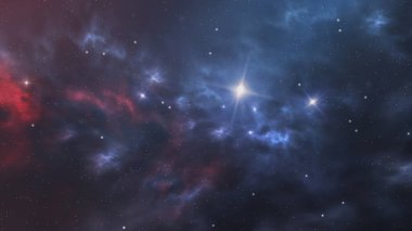 Evrenin soyut fantastik alanı. Nebula ve yıldızlarla dolu bir arka plan. Bilinmeyen bir gezegene sahip karanlık uzay arkaplanı, uzayda parlayan ışık. 3d illüstrasyon