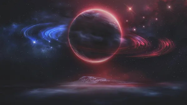 宇宙の素晴らしい空間を抽象化する 星雲や星を背景にした空間 未知の惑星と暗い宇宙背景 宇宙の光の閃光 3Dイラスト — ストック写真