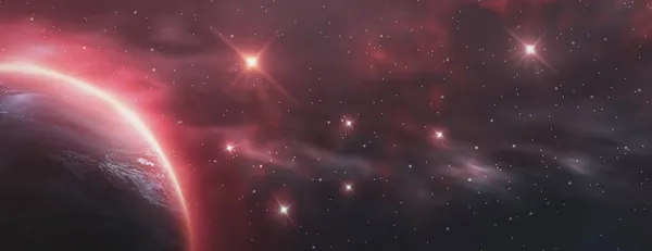 宇宙の素晴らしい空間を抽象化する 星雲や星を背景にした空間 未知の惑星と暗い宇宙背景 宇宙の光の閃光 3Dイラスト — ストック写真