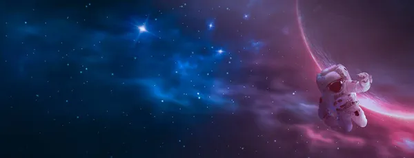Futurisztikus Űrsci Absztrakt Háttér Repülő Űrhajóssal Neon Absztrakt Tér Háttér — Stock Fotó