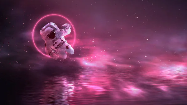 Fondo Abstracto Ciencia Ficción Espacial Futurista Con Astronauta Volador Fondo — Foto de Stock
