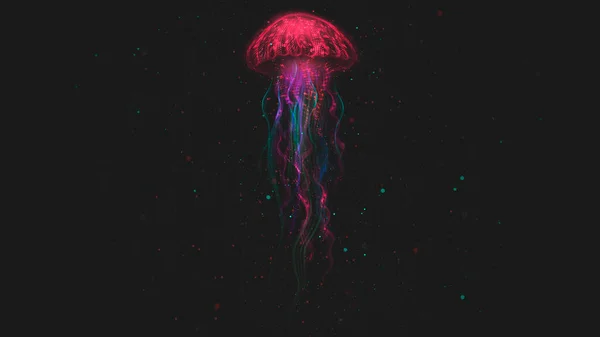 Abstract fantasy neon jellyfish on a black background. Marine jellyfish, colorful neon. 3D illustration.