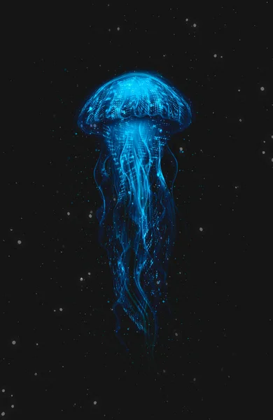 Abstract Fantasy Neon Jellyfish Black Background Marine Jellyfish Colorful Neon — Stock Photo, Image