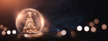 Altın bokeh 'li karanlık şenlikli arka plan, soyut altın Noel süslü, şenlikli ışıklandırmalı ağaç. Yeni yıl soyutlaması, büyülü tatil atmosferi. 