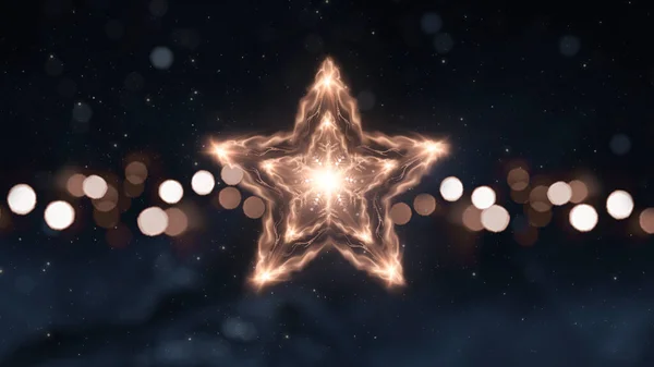 Fondo Festivo Oscuro Con Estrella Dorada Copo Nieve Nieve Decoración — Foto de Stock