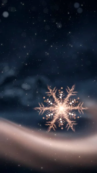 金の星と雪のフレーク お祝いのライトと抽象的な黄金のクリスマスの装飾と暗いお祝いの背景 新年の抽象化 魔法の休日の雰囲気 — ストック写真