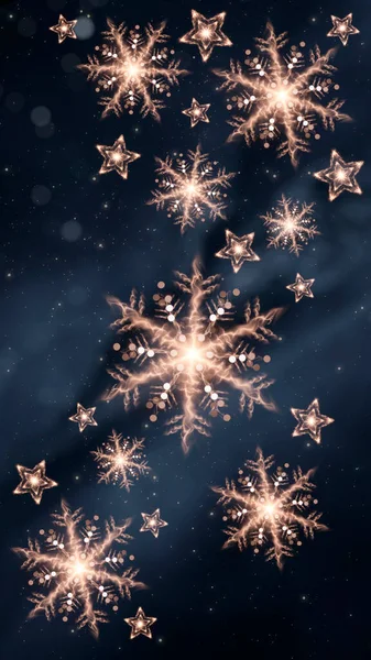 Fondo Festivo Oscuro Con Estrella Dorada Copo Nieve Nieve Decoración — Foto de Stock