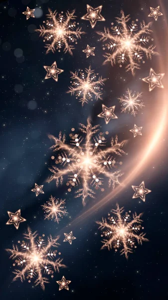 Fondo Festivo Oscuro Con Estrella Dorada Copo Nieve Nieve Decoración —  Fotos de Stock