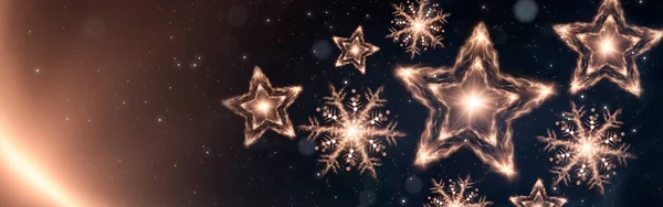 Sötét Ünnepi Háttér Arany Csillag Hópehely Elvont Arany Karácsonyi Dekoráció — Stock Fotó