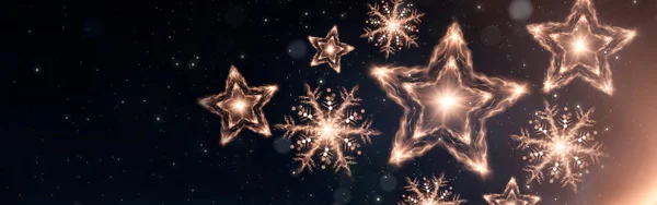 Fondo Festivo Oscuro Con Estrella Dorada Copo Nieve Nieve Decoración —  Fotos de Stock