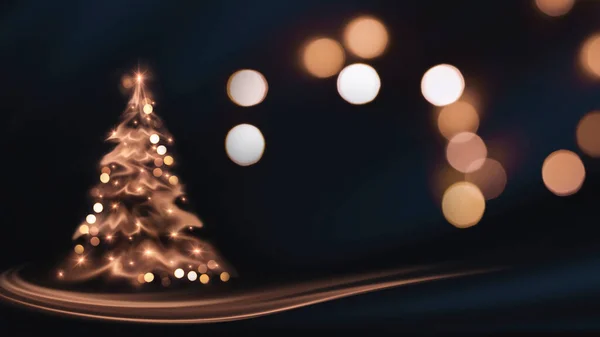 Dunkler Festlicher Hintergrund Mit Goldenem Bokeh Abstrakter Goldener Weihnachtsbaum Mit — Stockfoto