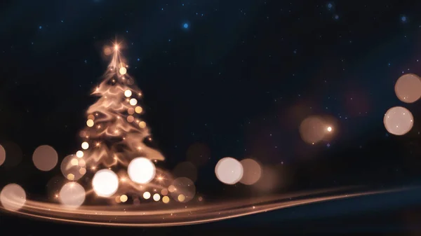 Fundo Festivo Escuro Com Bokeh Dourado Árvore Decorada Natal Dourado — Fotografia de Stock