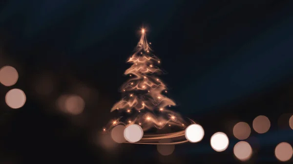Dark Festive Background Golden Bokeh Abstract Golden Christmas Decorated Tree — Stock Photo, Image