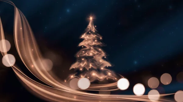 Dark Festive Background Golden Bokeh Abstract Golden Christmas Decorated Tree — Stock Photo, Image