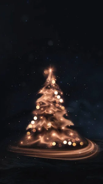 Dunkler Festlicher Hintergrund Mit Goldenem Bokeh Abstrakter Goldener Weihnachtsbaum Mit — Stockfoto