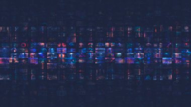 Kolaj NFT jetonuyla imzalandı. Soyut NFT kolajı. İLK 5000 GÜN İLK. Dijital sanat, üç boyutlu çizimler. NFT kavramı, ışık ışınları, neon. 